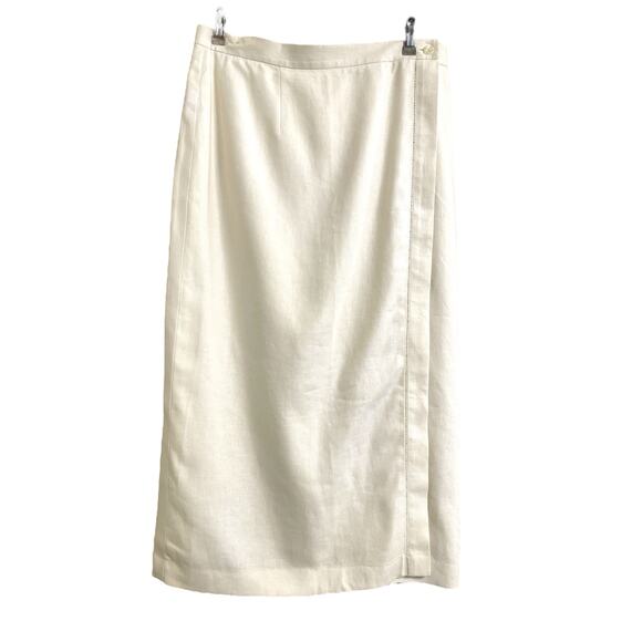 Talbots 90s Cream Linen Wrap Midi Skirt size 8 - Picture 1 of 11